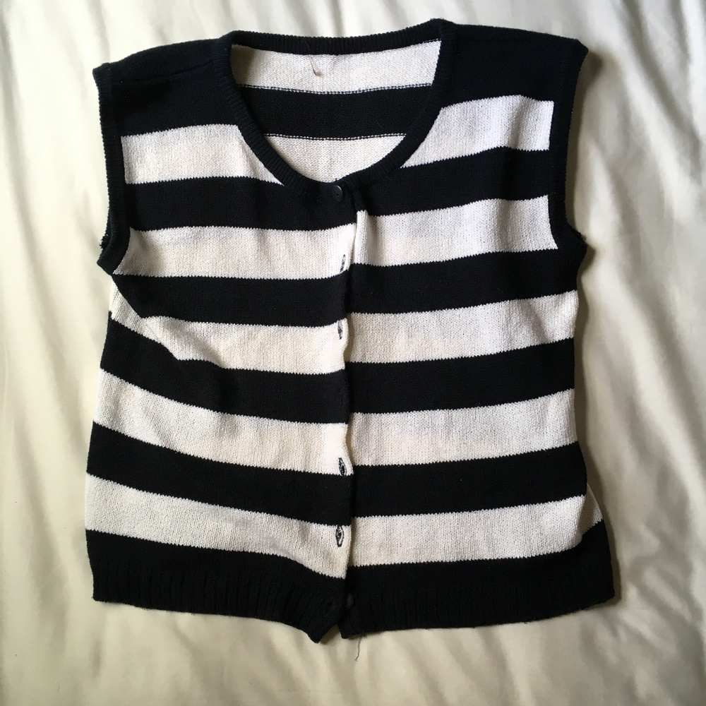 Black and White Stripe Knit Button Down Tank